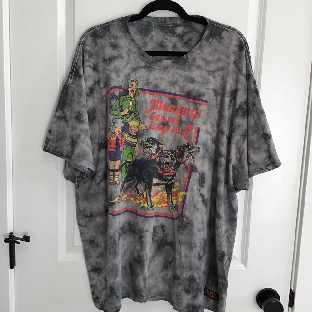 Steven Rhodes T-shirt Size XL Gray Mommy Can We Keep Him‎ Graphic Tie Dye * Flaw